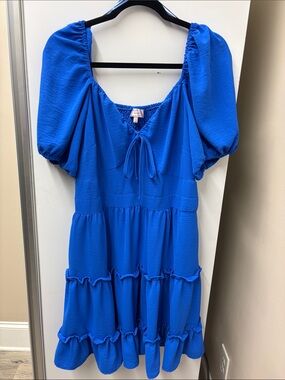 Women’s Cobalt Puff-Sleeve Tiered Casual Dress